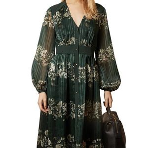 Ted Baker green dress. Long sleeve floral silk dress